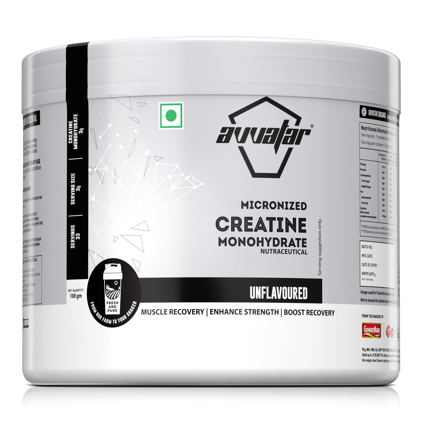 Avvatar Creatine Monohydrate | 100G | Unflavoured