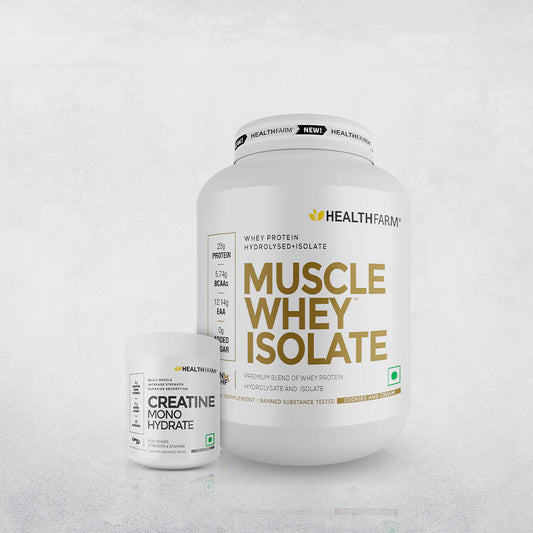 HealthFarm Muscle Whey Isolate | Premium Blend of Whey Protein Hydrolysate and Isolate + Creatine (100g)