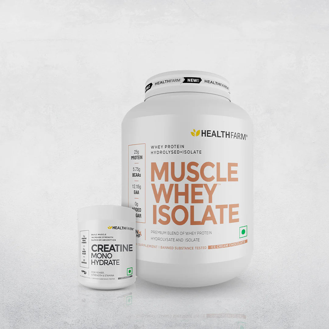 HealthFarm Muscle Whey Isolate | Premium Blend of Whey Protein Hydrolysate and Isolate + Creatine (100g)