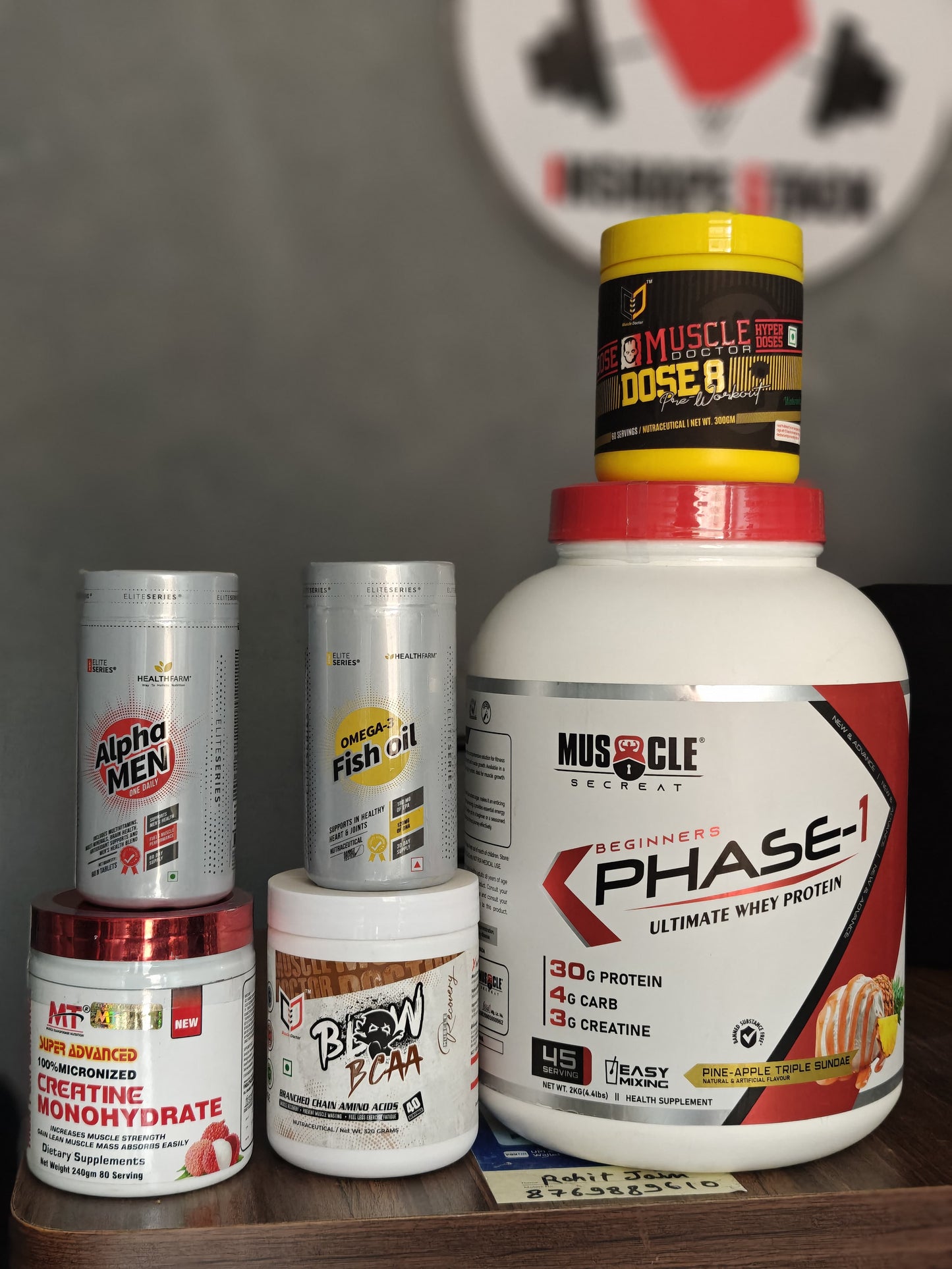 Muscle Secreat beginners phase-1 ultimate whey protein (2kg) + Muscle Doctor pre-workout + Muscle Doctor BCAA + MT Creatine + HF Fish oil + HF Multivitamin