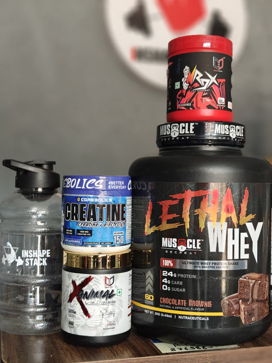 Muscle Secreat Lethal Whey protein(2kg) + Muscle Doctor RDX Pre-workout + Corebolics Creatine + Muscle Doctor L- Glutamine + FREE GALLON WATER BOTTLE