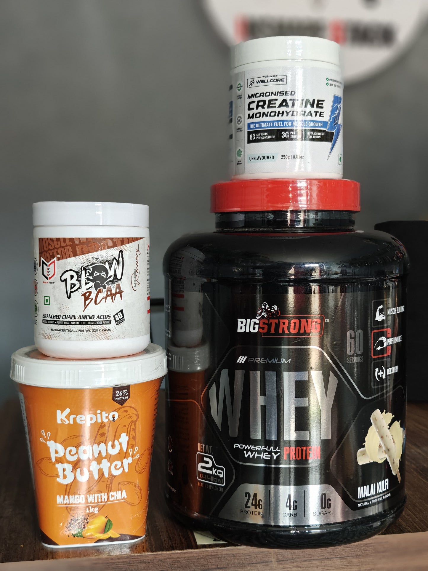 Big Strong Premium Whey Protein (2kg) + Wellcore Creatine + Muscle Doctor BCAA + Krepito Peanut Butter