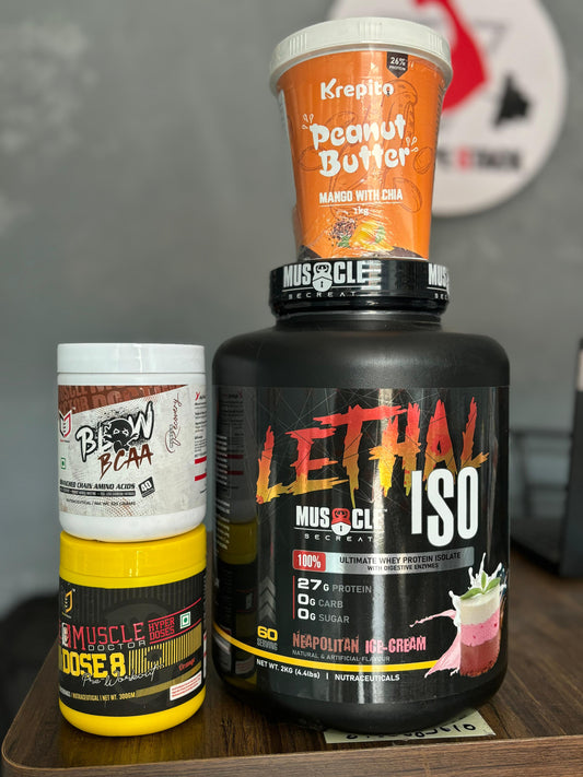 Muscle Secreat Lethal ISO (2kg) + Muscle Doctor Pre-workout + Muscle Doctor BCAA + Krepito Peanut Butter (1kg)