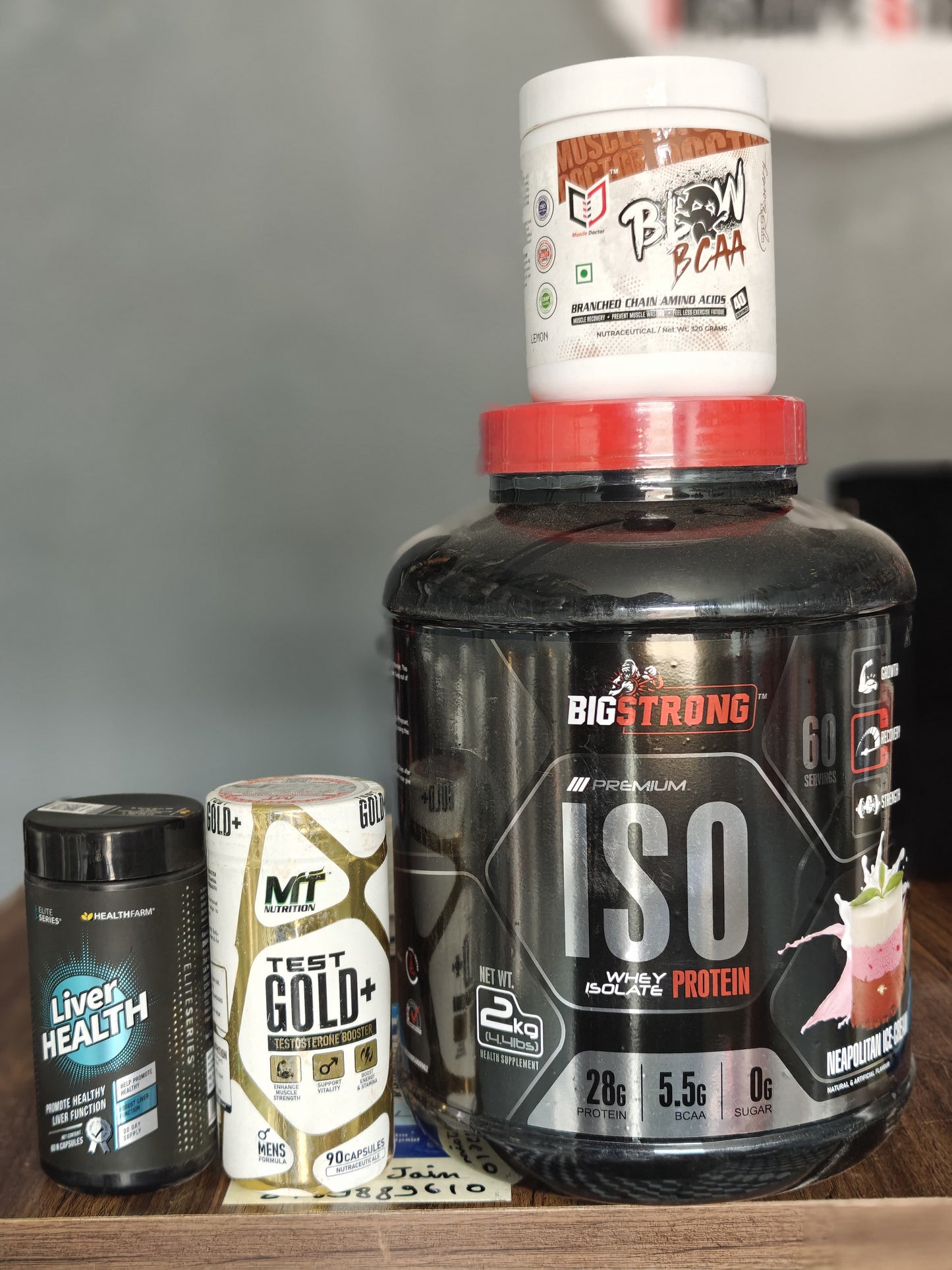 Big Strong Premium ISO Whey Isolate Protein (2Kg) + Muscle Doctor BCAA + HF Liver Support + MT Testosterone booster