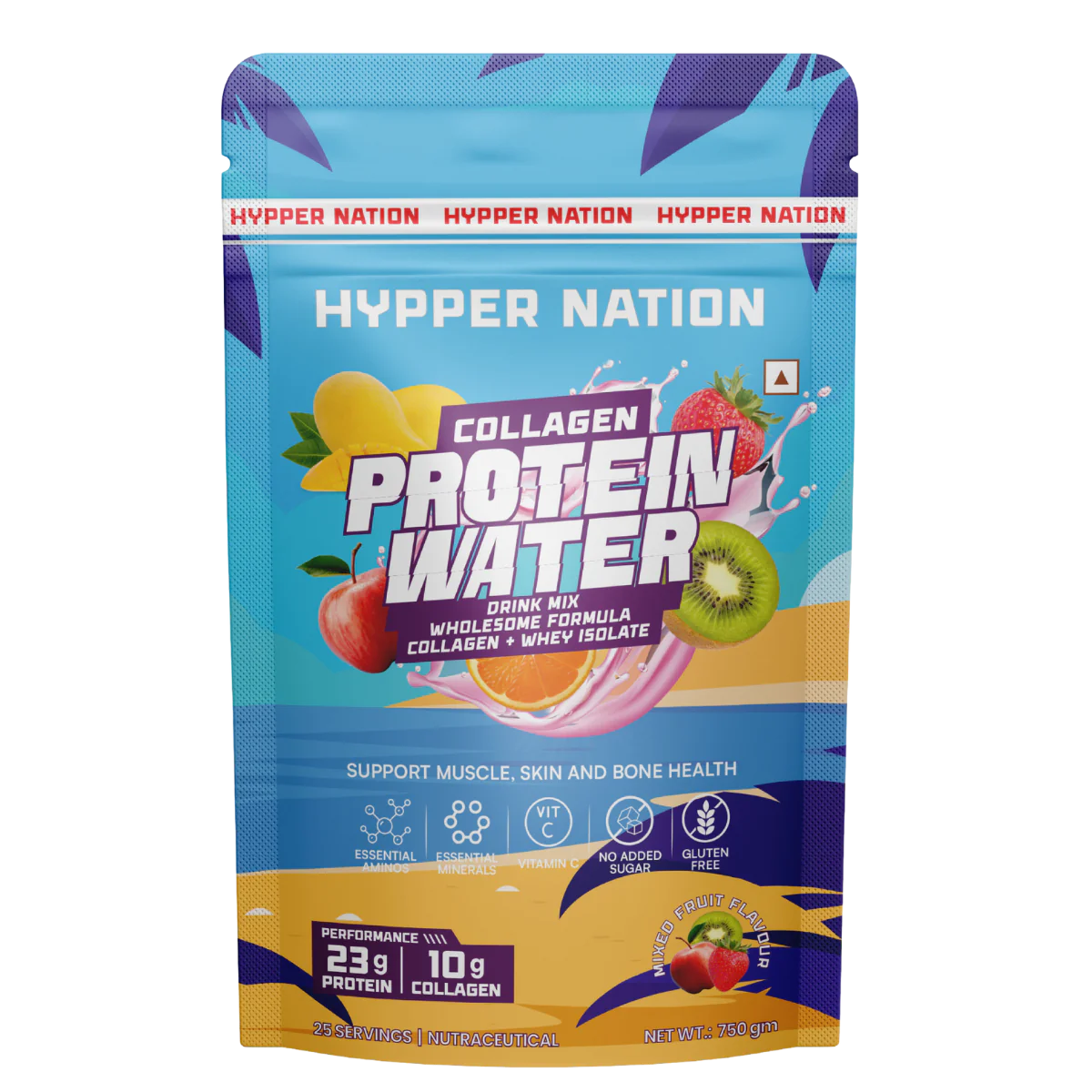 Hyppernation Protein Water + Collagen | Isolate Whey Protein | Hydrolysed Collagen | Supports Bone Health Skin Hair | 30 Servings | 750 gms