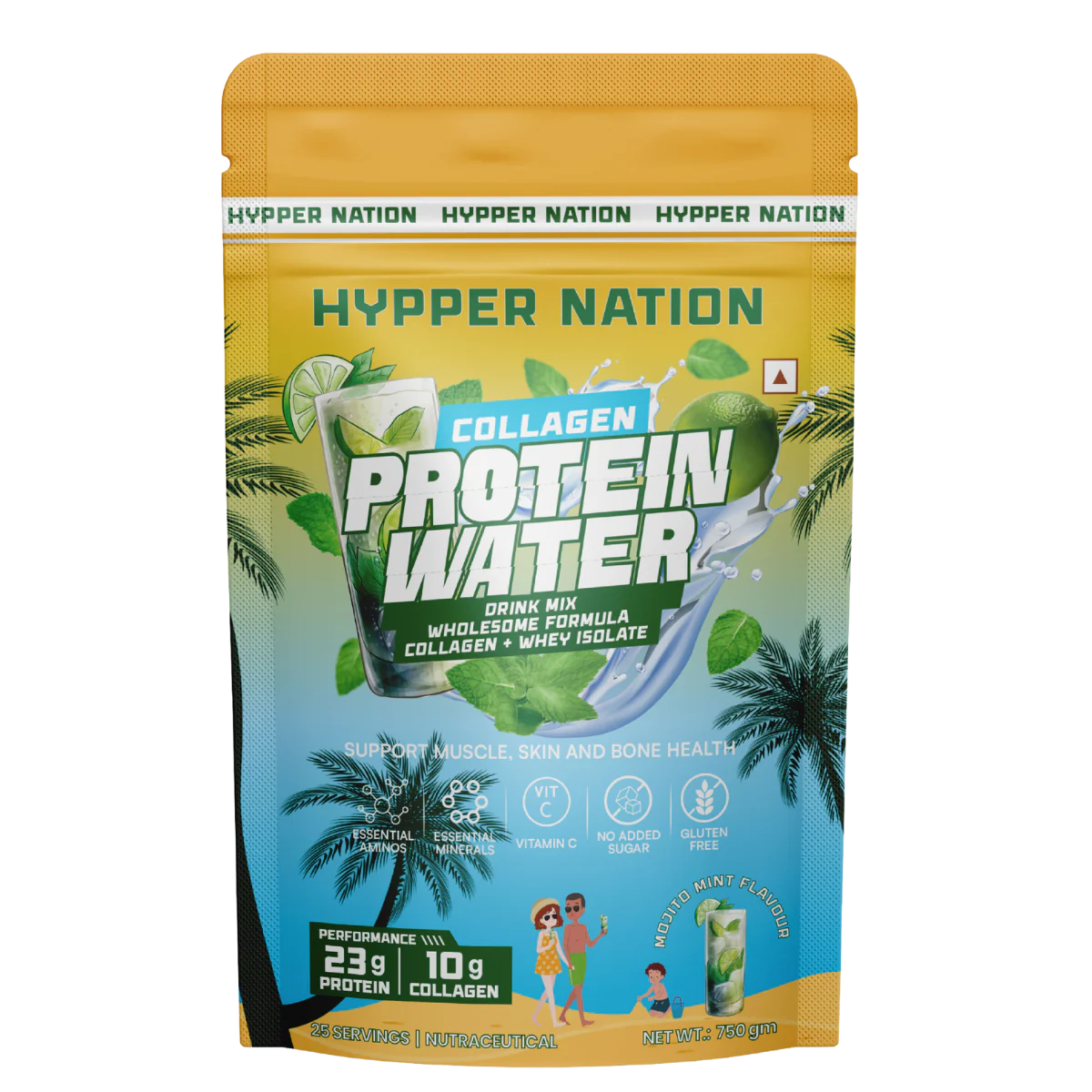 Hyppernation Protein Water + Collagen | Isolate Whey Protein | Hydrolysed Collagen | Supports Bone Health Skin Hair | 30 Servings | 750 gms