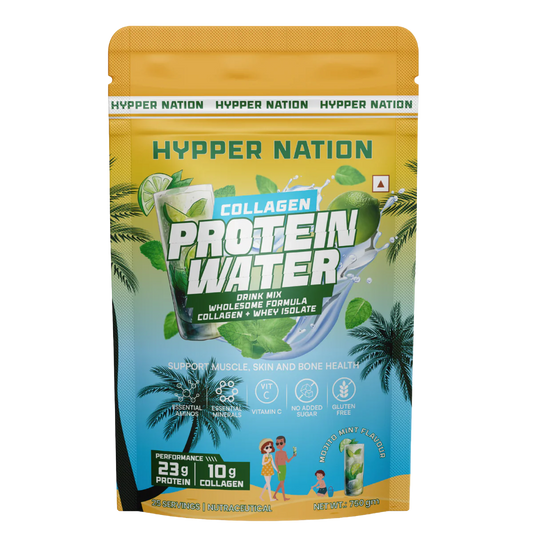 Hyppernation Protein Water + Collagen | Isolate Whey Protein | Hydrolysed Collagen | Supports Bone Health Skin Hair | 30 Servings | 750 gms